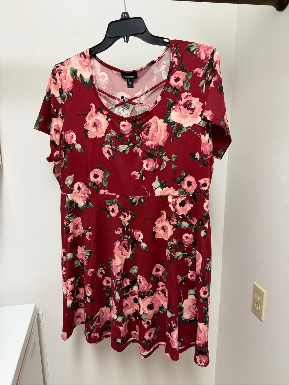 Joe Boxer Burgundy Floral Mini Dress with Pink Blooms